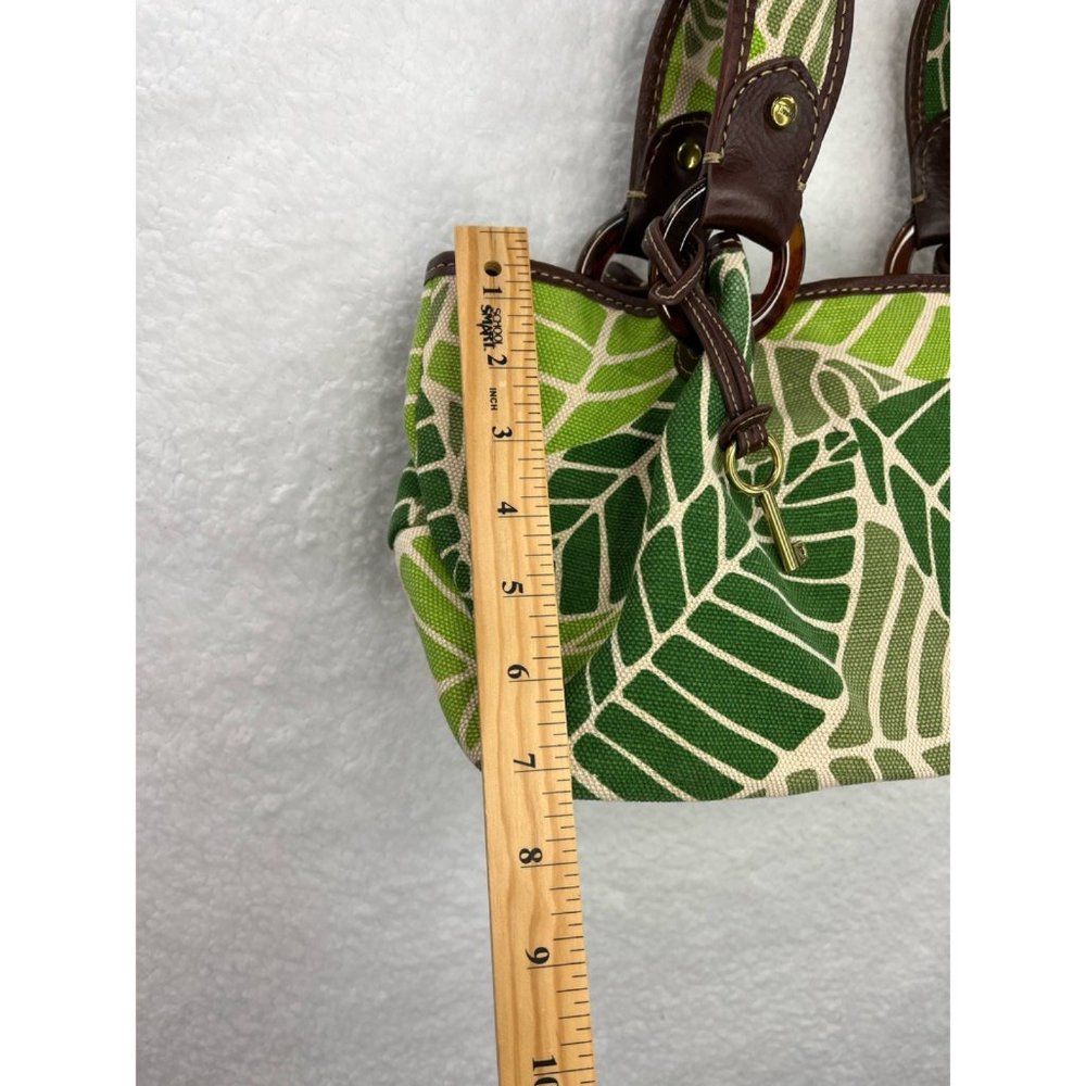 Fossil Womens Shoulder Bag Green Brown Floral Leaves Magnetic Canvas Pocket M - Picture 9 of 11